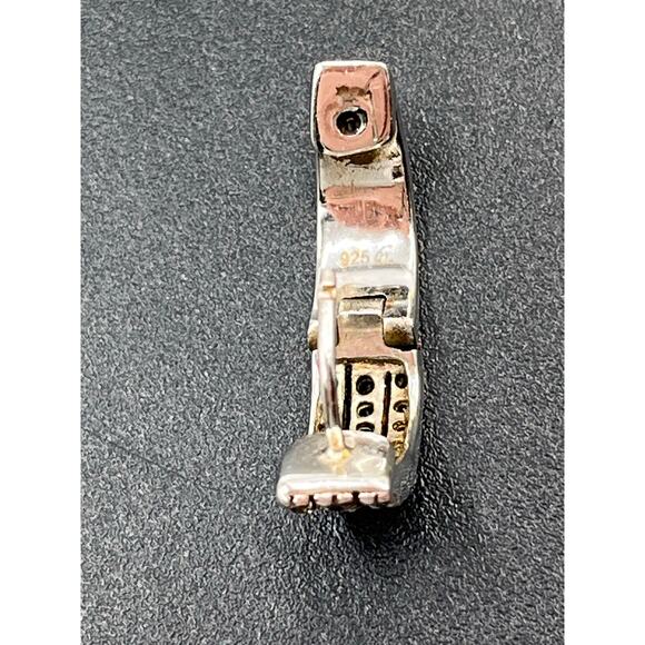 Sterling Silver Designer Signed Huggie Hoops Black and Clear CZ Earrings - Picture 6 of 9